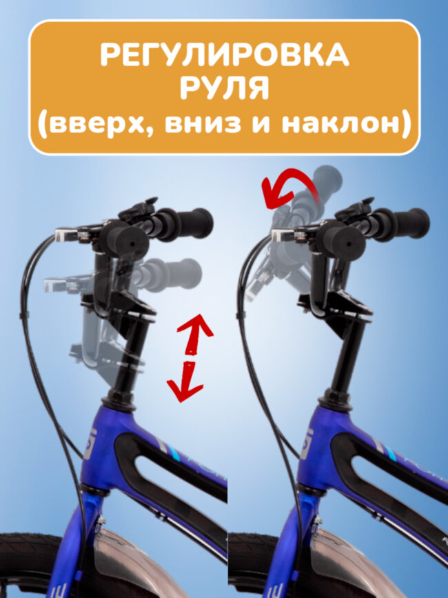Велосипед двухколесный детский с боковыми колесами, синий